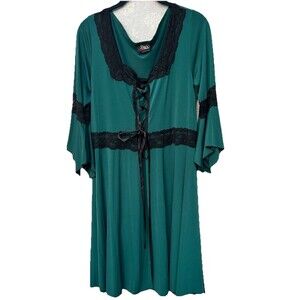 Vintage Dare To Wear 3X Lace Up Long Sleeve Babydoll Dress Goth Witchy Y2K USA